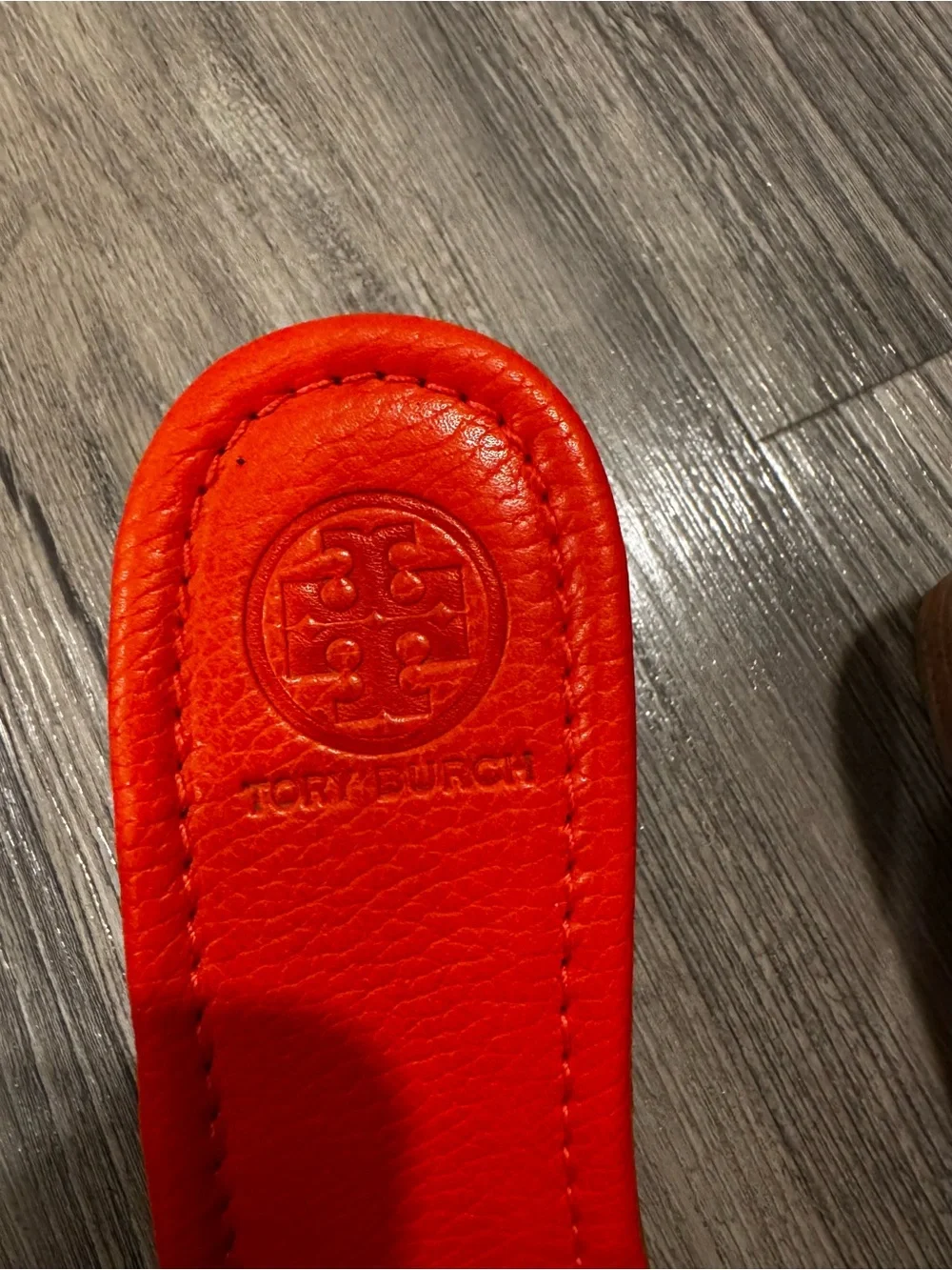 Tory Burch Bright Orange Elina Leather Logo Wedge Slides Size 11